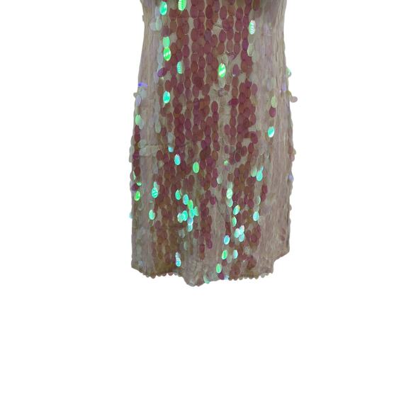 Free People Mermaid Mini Dress Sequin Iridescent Cream White Pink Size 2 - Picture 5 of 13